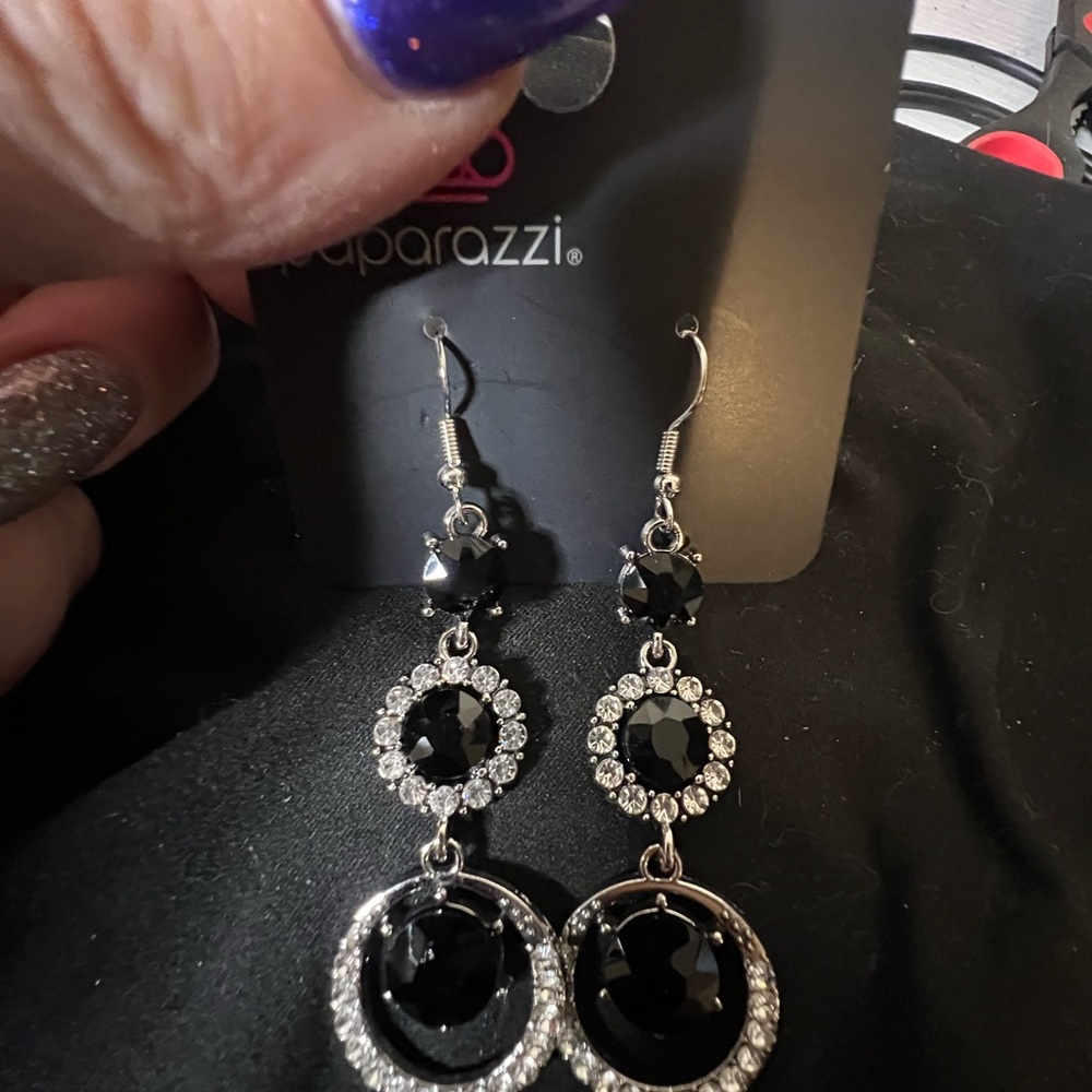 Paparazzi Sparkling Black Crystal Dangle Earrings